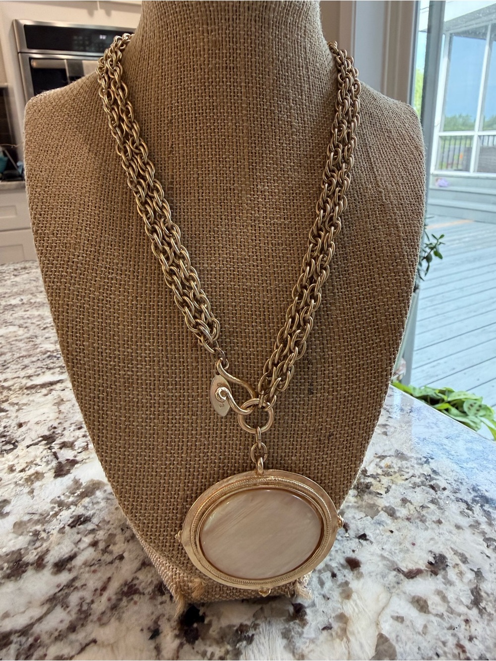 Vintage Chico's Gold-Tone Reversible Necklace with Bee & MOP Pendant